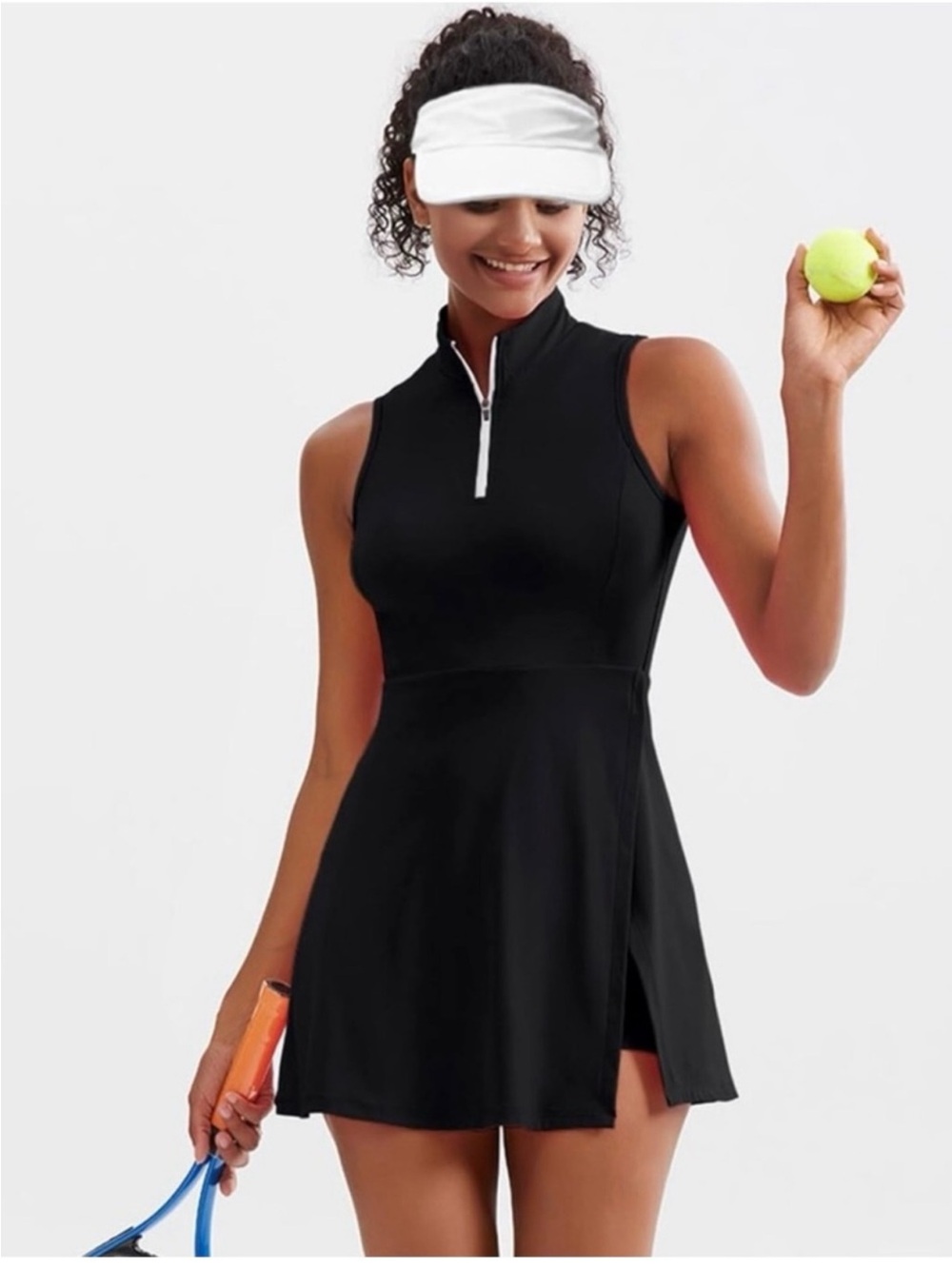 New Pink Lily Sleeveless Black Athletic Activewear Dress Zip Neck & Shorts ~ XL